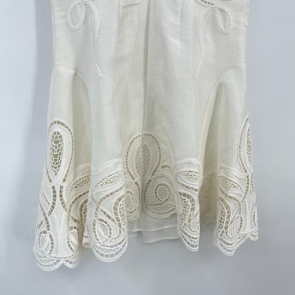 SIMKHAI | Morrigan Linen Mini Dress in Ivory White Lace Fit and Flare 0 - Picture 15 of 16